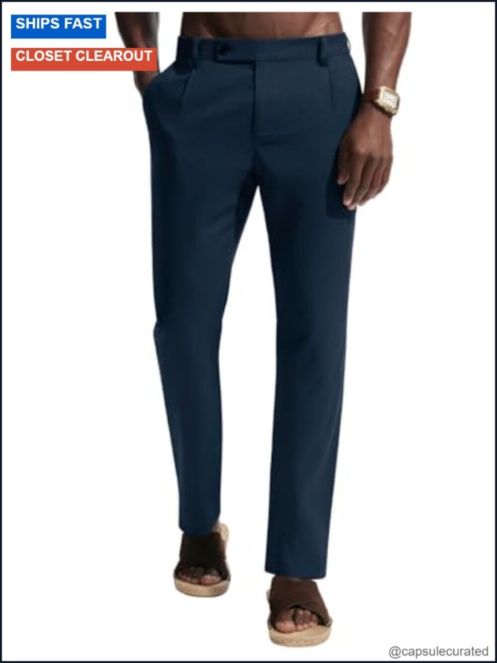Men's Casual Linen Pants Elastic Waist Beach Trousers Lightweight Travel